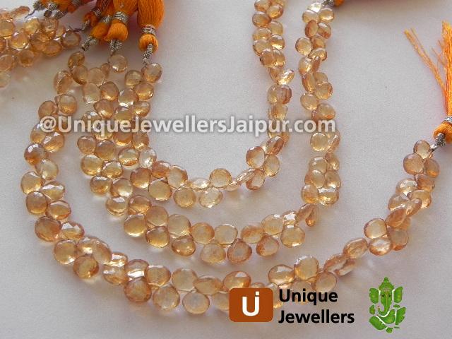 Golden Citrine Quartz Faceted Heart Beads